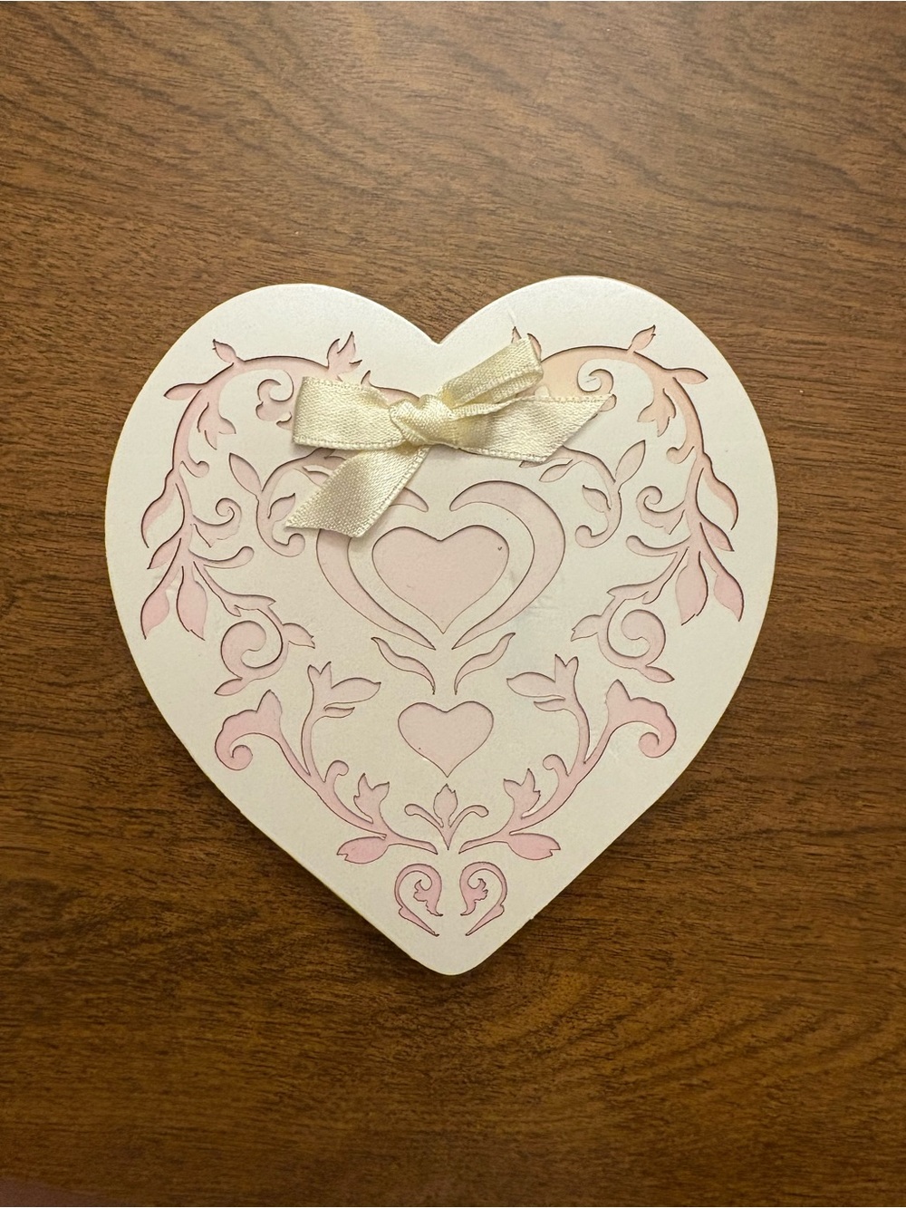 Heart-Shaped Pink and Cream Decorative Note Card with Satin Bow